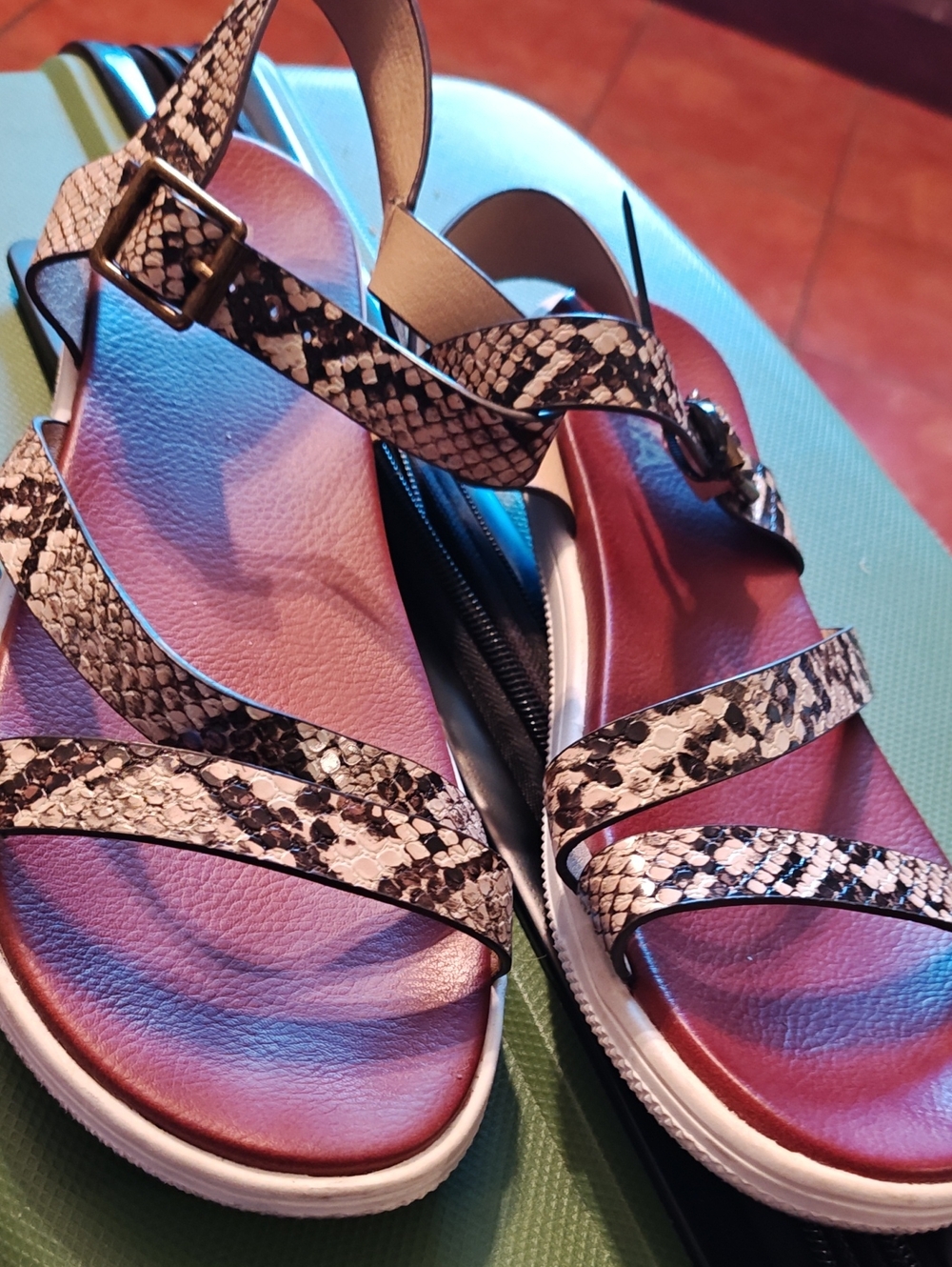 MIA Snake-Print Strappy Sandals in Brown and Black